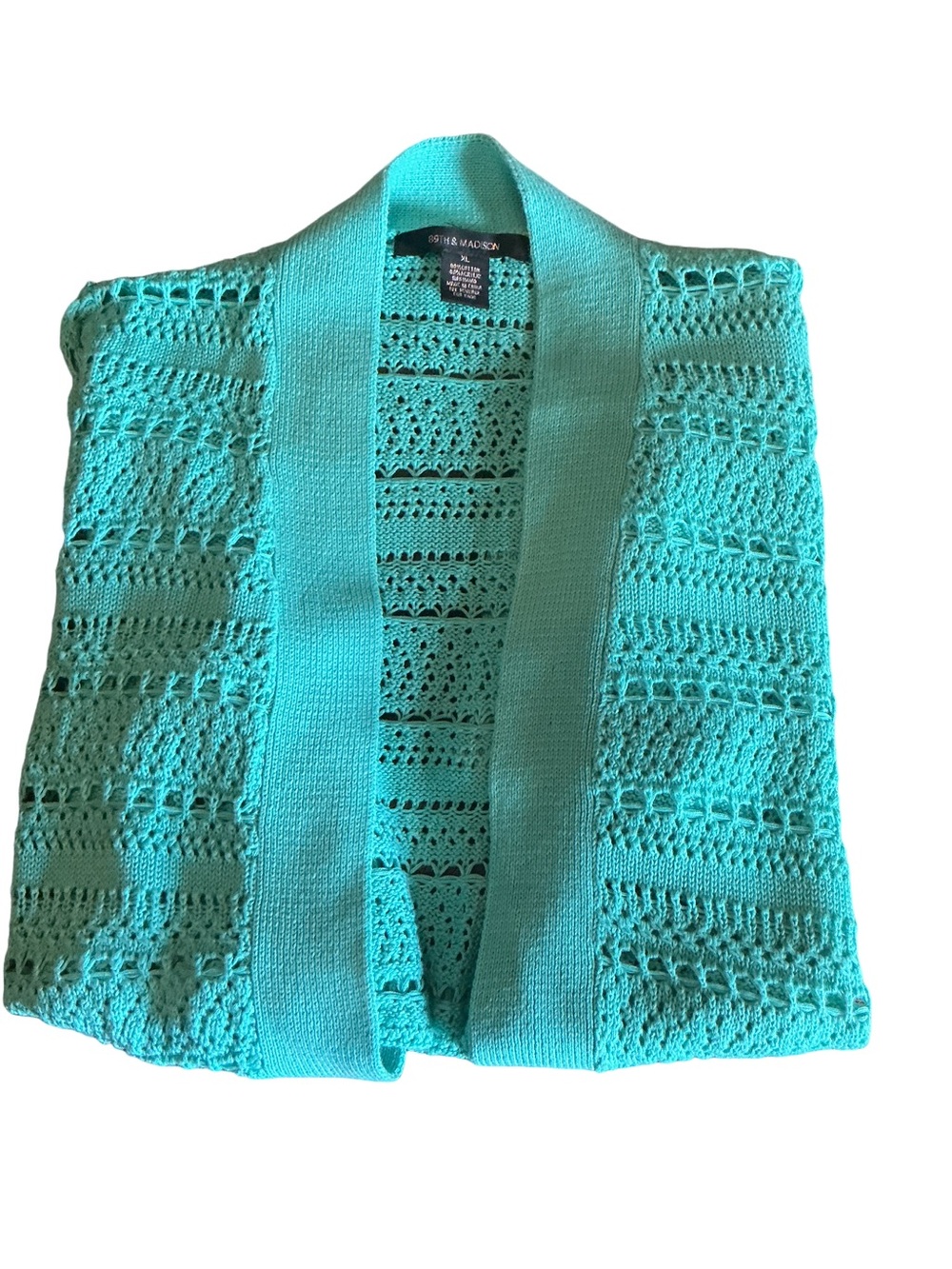 89th & Madison Teal Open-Front Crochet Cropped Cardigan - Picture 6 of 6